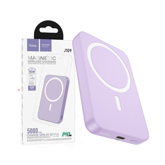 Power Bank Magnético Hoco J109 Easy para Carregamento Sem Fio PD20W 5000mAh Roxo